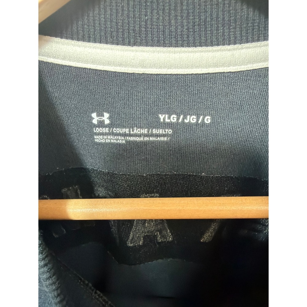 Under Armour Girls Black Crewneck Sweatshirt Loose Fit Cropped YLG Logo Back - Picture 2 of 4